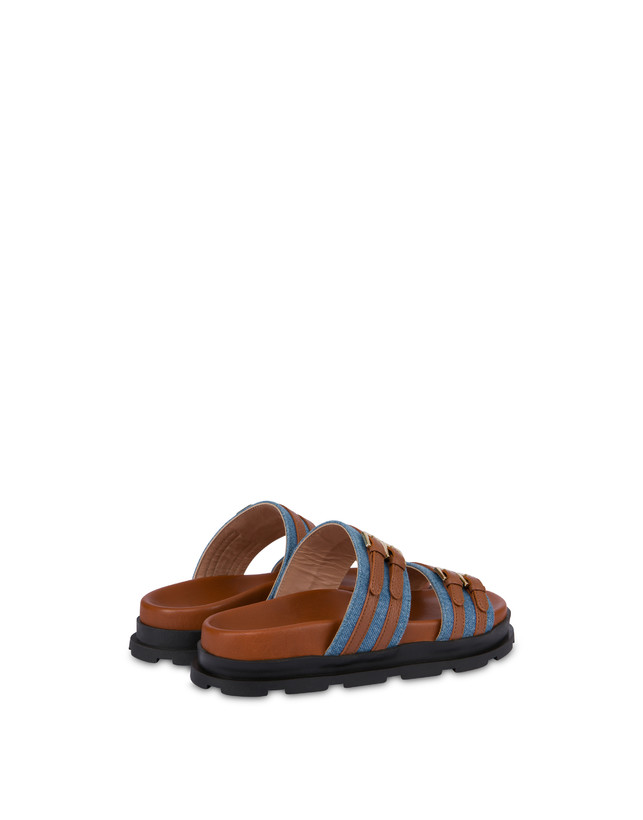Pollini Ciabatte In Tessuto Denim E Vitello Nikki Denim/wood Spedizione Gratuita