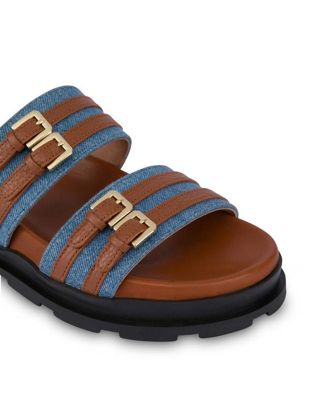 Pollini Ciabatte In Tessuto Denim E Vitello Nikki Denim/wood Spedizione Gratuita
