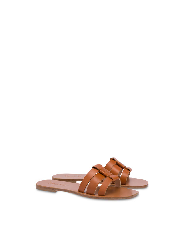 Pollini Sandali Flat In Vacchetta Sahara Wood Consegna Veloce