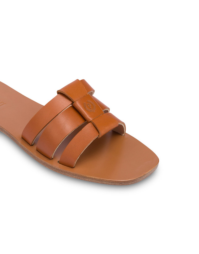 Pollini Sandali Flat In Vacchetta Sahara Wood Consegna Veloce