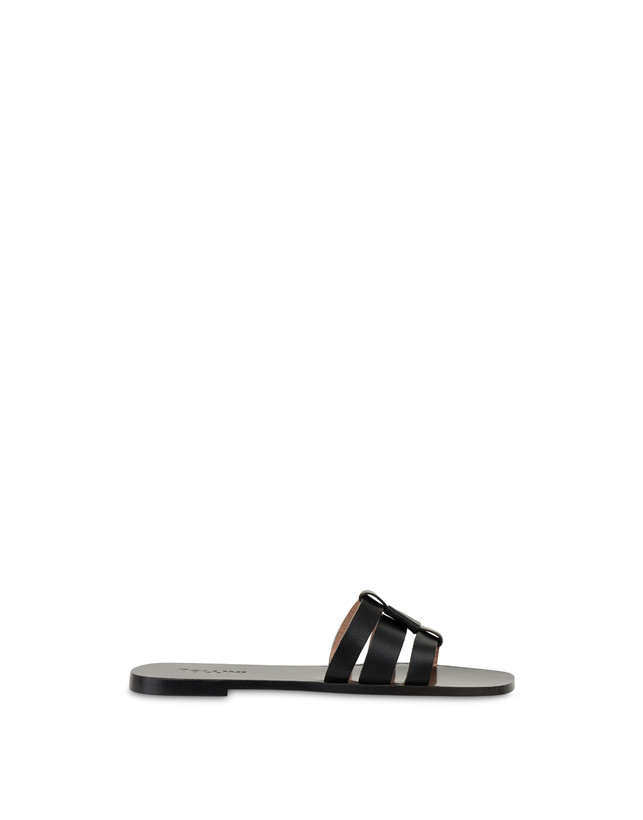 Pollini Sandali Flat In Vacchetta Sahara Nero Promozione Limitata