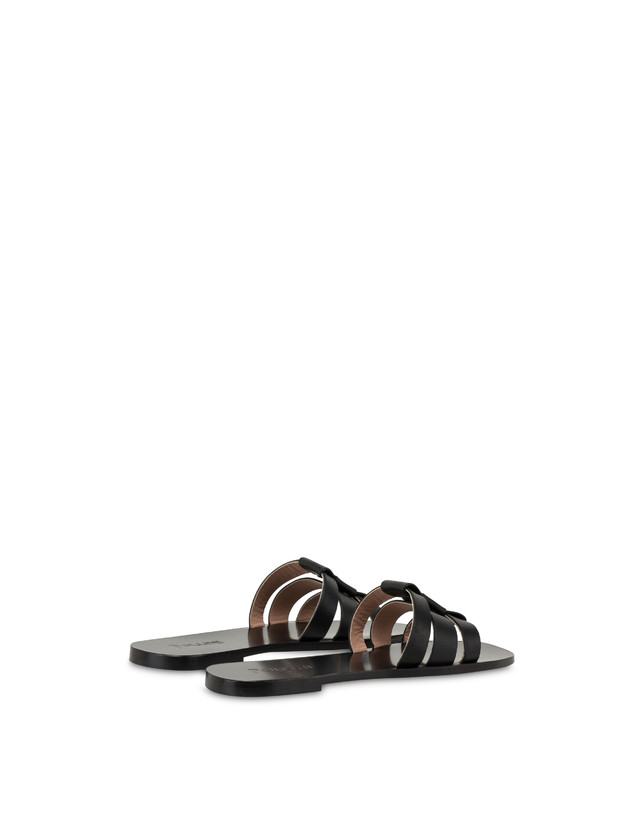 Pollini Sandali Flat In Vacchetta Sahara Nero Promozione Limitata