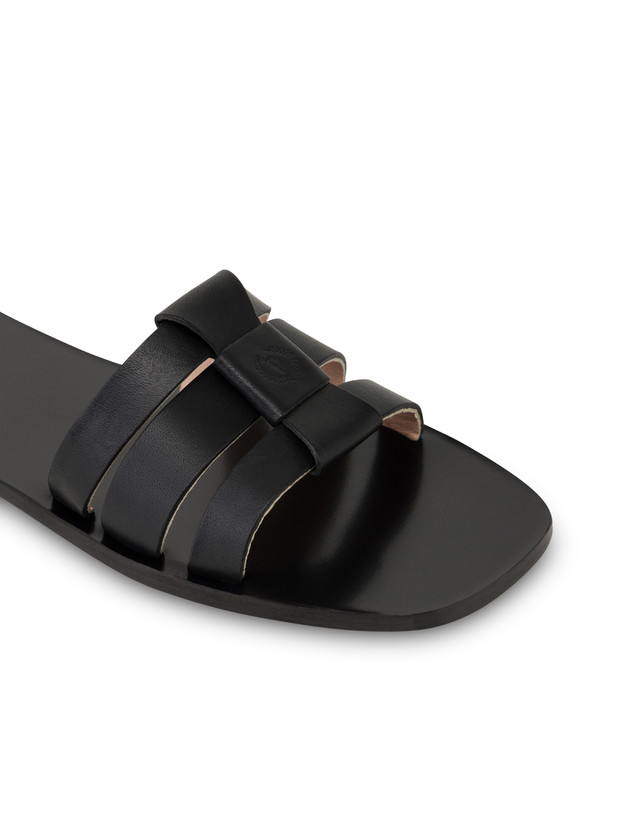 Pollini Sandali Flat In Vacchetta Sahara Nero Promozione Limitata