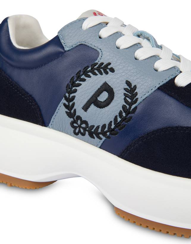 Pollini Sneakers In Vitello E Crosta Emily Navy/navy/sky/nero Sottocosto