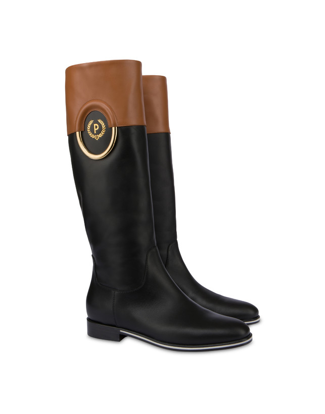 Pollini Stivali In Vitello Bicolor Wonder Nero/toffee Convenienza