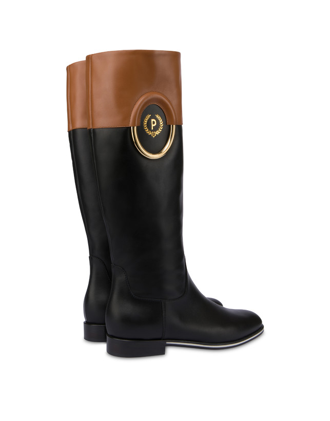 Pollini Stivali In Vitello Bicolor Wonder Nero/toffee Convenienza