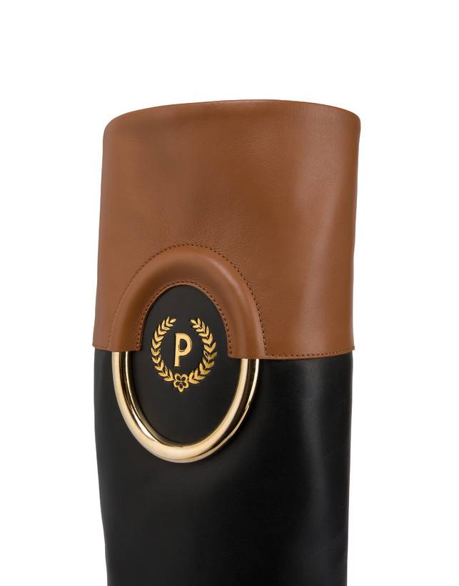 Pollini Stivali In Vitello Bicolor Wonder Nero/toffee Convenienza