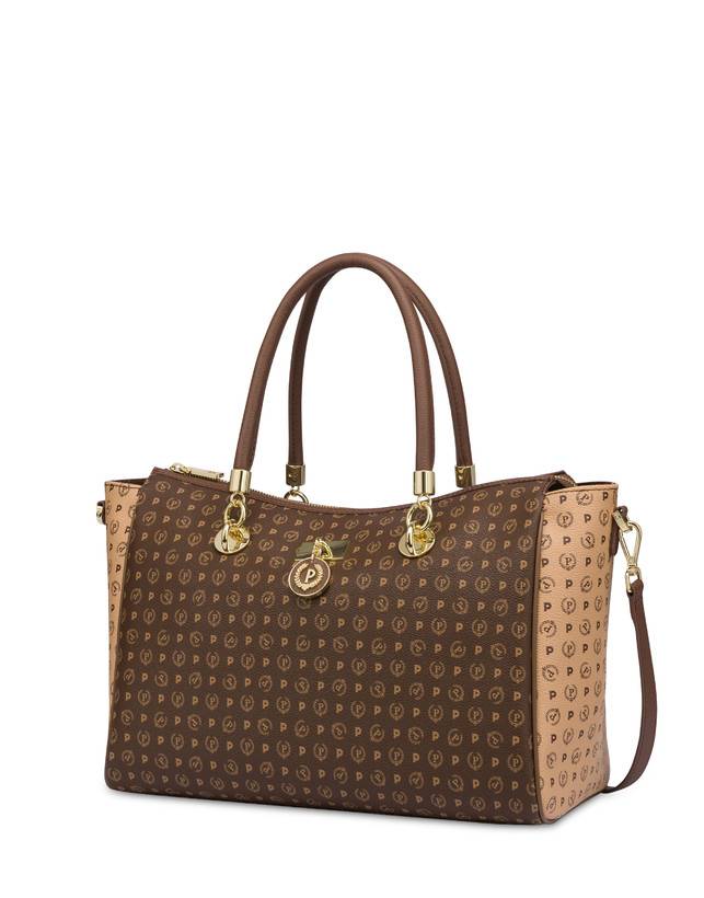Pollini Borsa Doppio Manico Bicolore Heritage Logo Classic Marrone/crema/marrone Offerta speciale