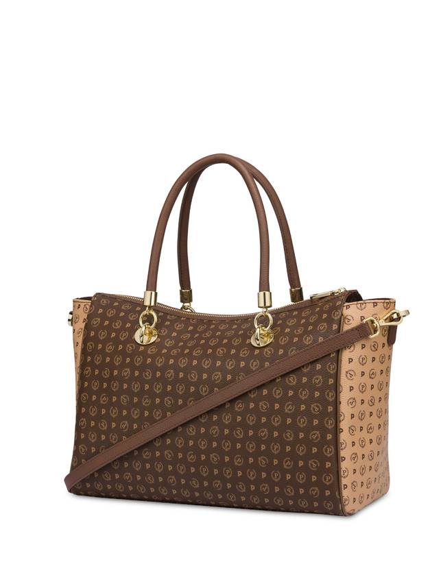 Pollini Borsa Doppio Manico Bicolore Heritage Logo Classic Marrone/crema/marrone Offerta speciale