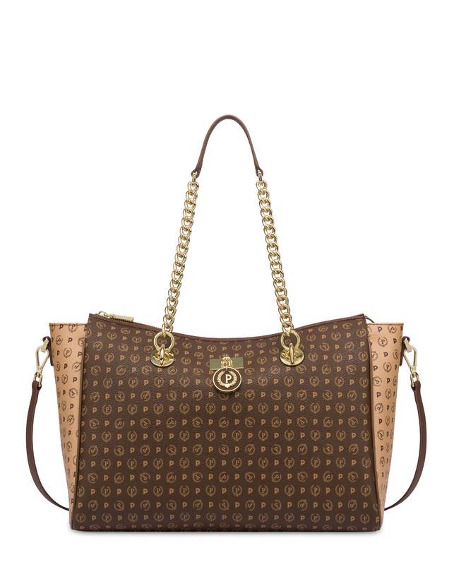 Pollini Borsa Doppio Manico Bicolore Heritage Logo Classic Marrone/crema/marrone Offerta speciale