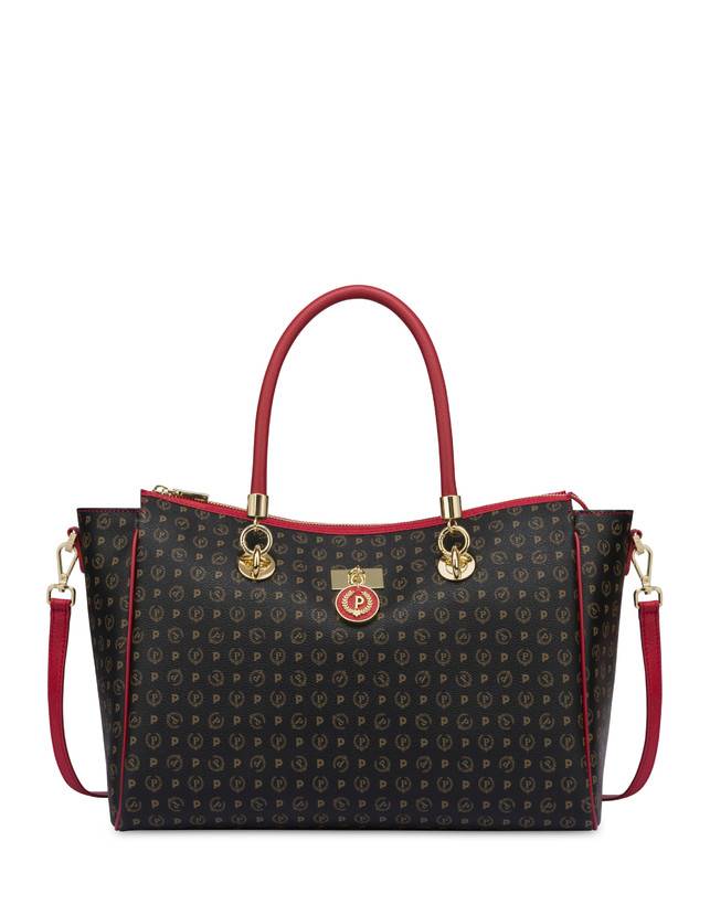 Pollini Borsa Doppio Manico Heritage Logo Classic Nero/lacca Comprare a buon mercato