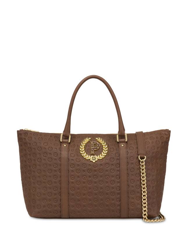 Pollini Shopping Bag Heritage Logo Embossed Marrone Fornitura limitata