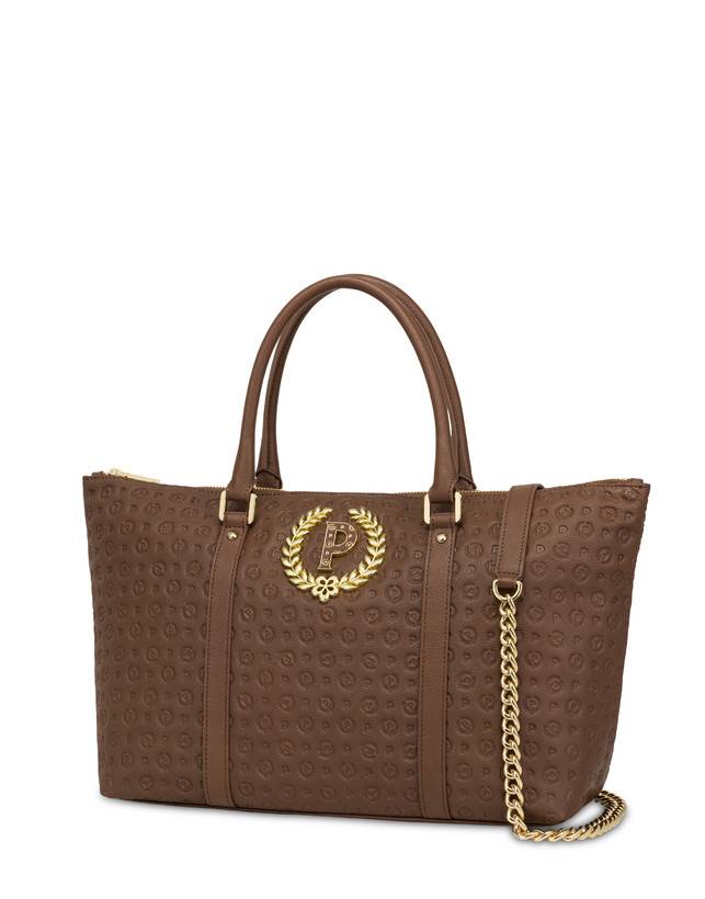 Pollini Shopping Bag Heritage Logo Embossed Marrone Fornitura limitata