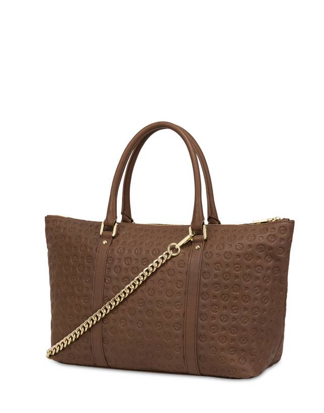 Pollini Shopping Bag Heritage Logo Embossed Marrone Fornitura limitata