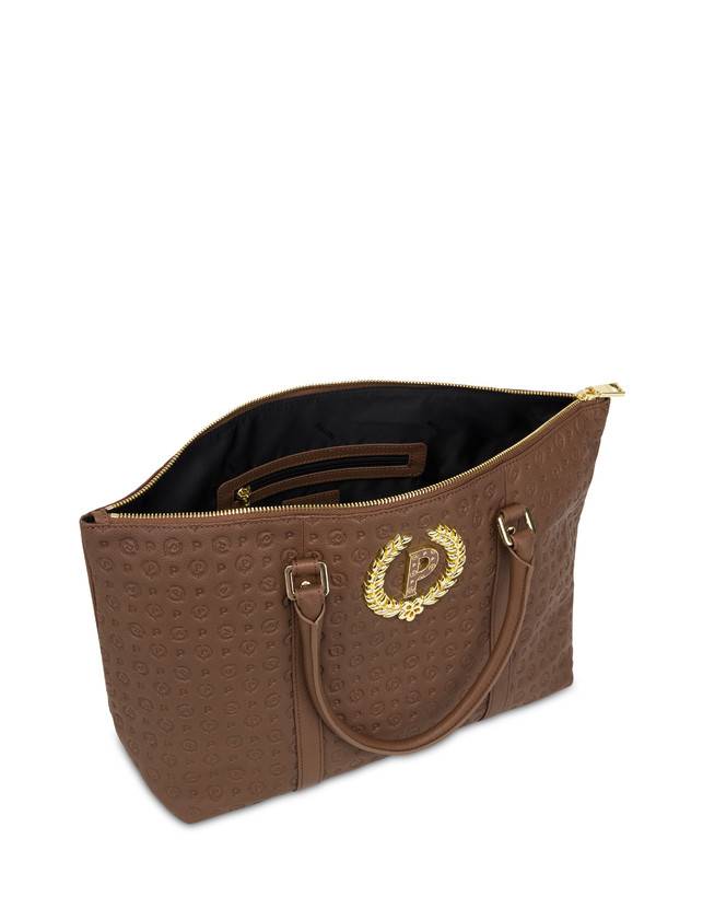 Pollini Shopping Bag Heritage Logo Embossed Marrone Fornitura limitata