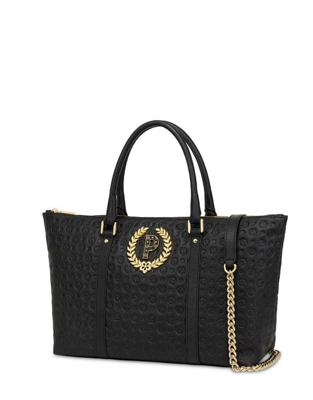 Pollini Shopping Bag Heritage Logo Embossed Nero Shopping online