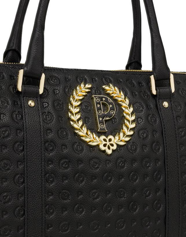Pollini Shopping Bag Heritage Logo Embossed Nero Shopping online