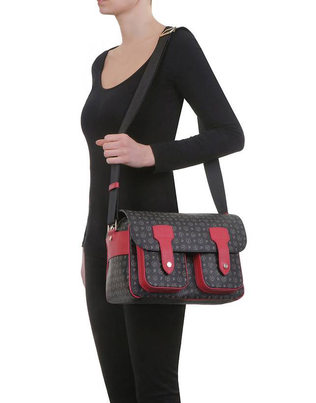 Pollini Borsa A Spalla Multitasche Heritage Logo Classic Nero/lacca Offerte stagionali