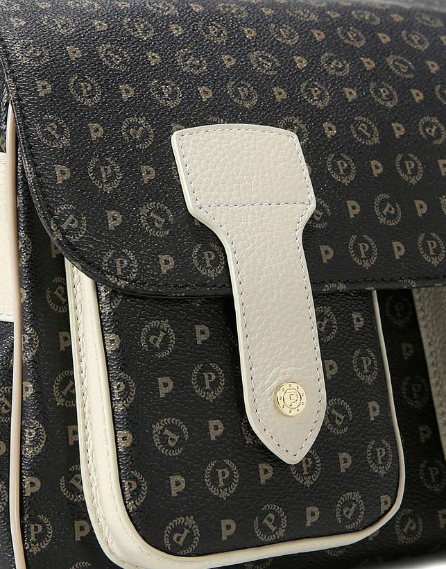 Pollini Borsa A Spalla Multitasche Heritage Logo Classic Nero/avorio Offerte speciali
