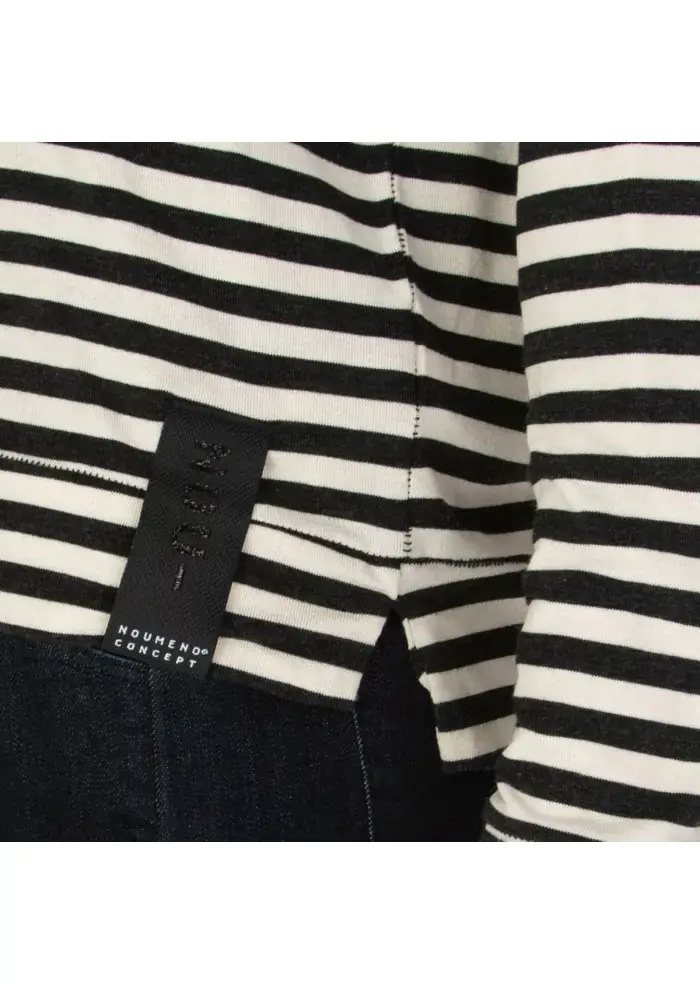 NOUMENO CONCEPT | MAGLIETTA LUNGA A RIGHE NERO BIANCO PANNA Saldi