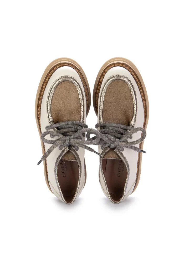 CATERINA C | SCARPE ALLACCIATE PELLE CAVALLINO AVORIO MARRONE Vendita Calda