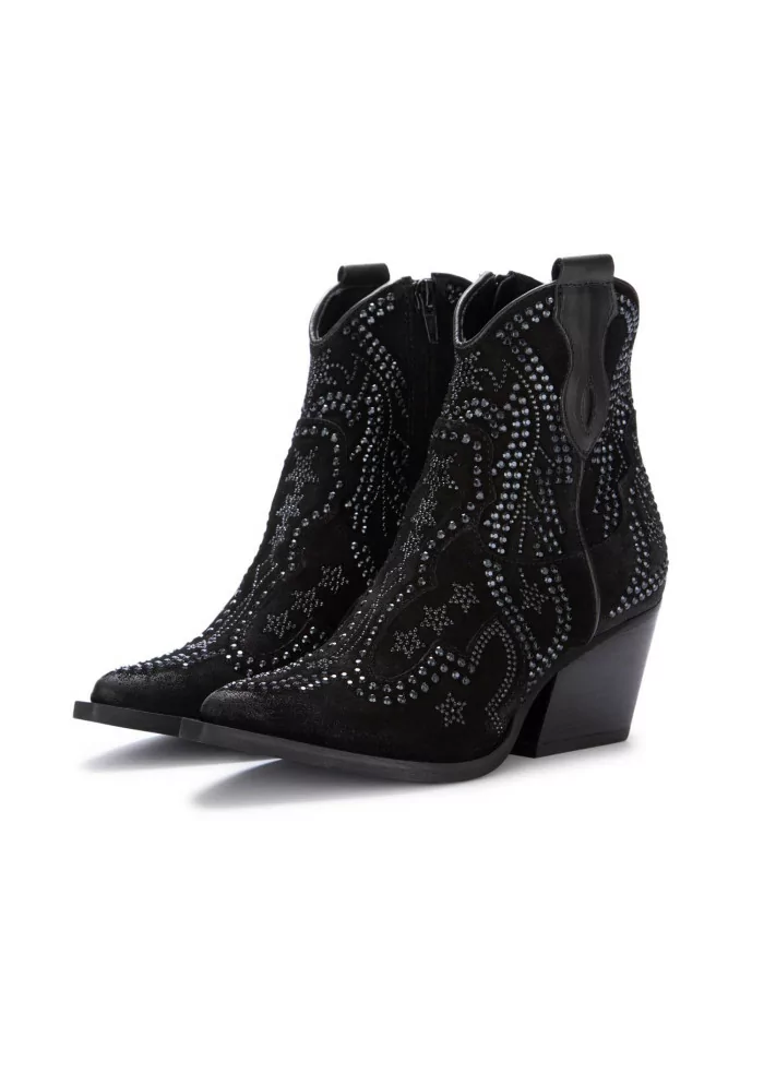 JUICE | STIVALETTI TEXANI CAMOSCIO STRASS NERO 50% di sconto con spedizione gratuita