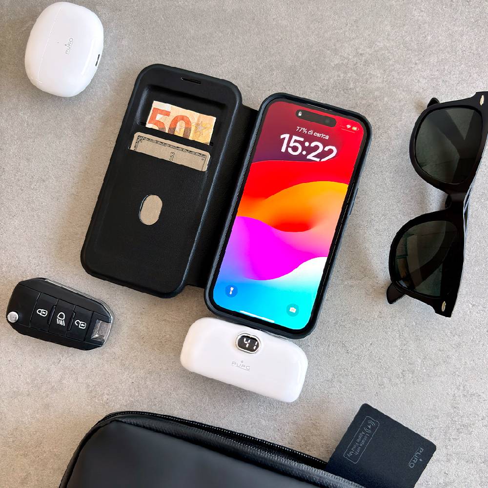 Puro Power Bank 5000mAh USB-C con connettore integrato Plug 5 Consegna Veloce