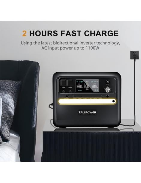 TALLPOWER V2400 Stazione di alimentazione portatile generatore solare LiFePo4 da 2160Wh uscita CA da 2400W UPS - Nero Presa