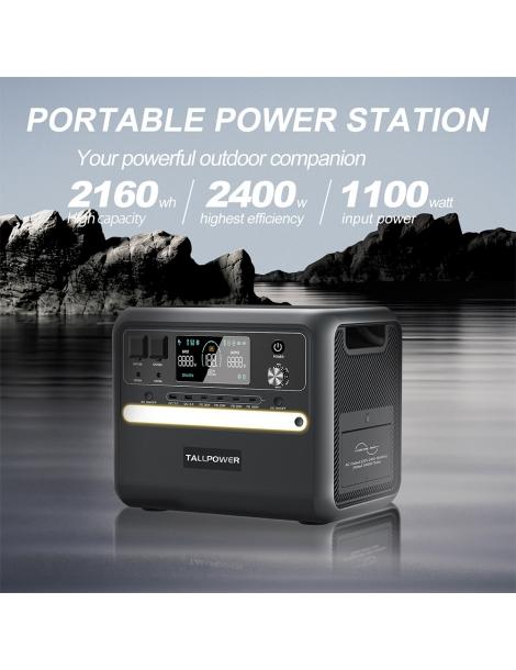 TALLPOWER V2400 Stazione di alimentazione portatile generatore solare LiFePo4 da 2160Wh uscita CA da 2400W UPS - Nero Presa