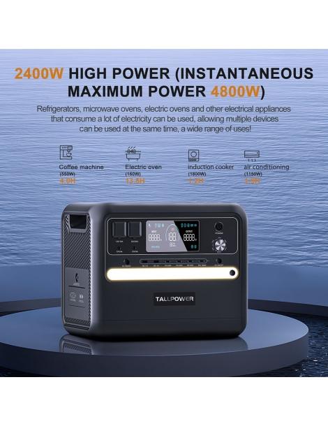 TALLPOWER V2400 Stazione di alimentazione portatile generatore solare LiFePo4 da 2160Wh uscita CA da 2400W UPS - Nero Presa