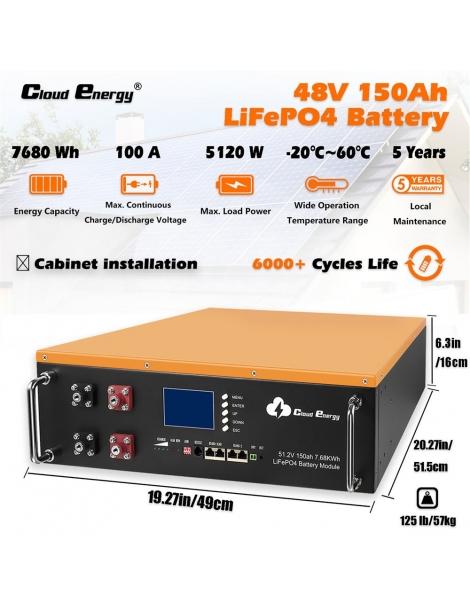 Cloudenergy 48V 150Ah Cabinet Type Litio LiFePO4 Deep Cycle Battery Pack 7680Wh di energia 6000 cicli di vita Saldi Di Fabbrica