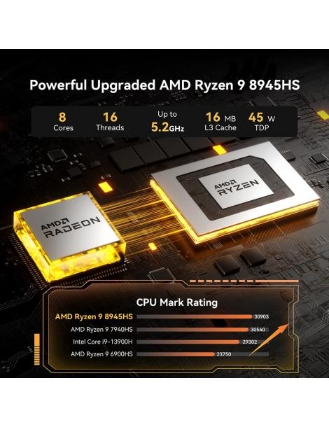 GEEKOM A8 AI Mini PC AMD Ryzen 9 8945HS 8 Core Max 5.2GHz 32GB DDR5 RAM 2TB SSD Moda