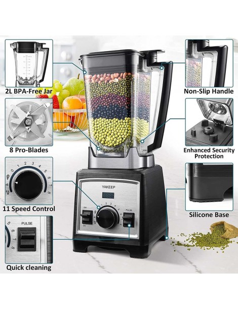 Yakeep 8188 2000W Stand Mixer frullatore per frullati da 2L con agitatore 32000 RPM 8 lame in acciaio Pezzi Unici