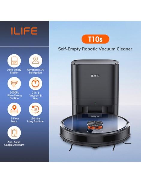 ILIFE T10s Robot Aspirapolvere Aspirazione 3000Pa Navigazione LDS Stazione di Svuotamento Automatico Sottocosto