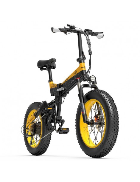 BEZIOR XF200 Bici elettrica pieghevole da 20 pollici con pneumatici grassi Motore da 1000 W Batteria da 48 V 15 Ah - Nero Giallo Saldi