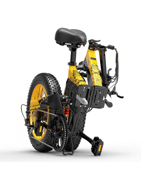 BEZIOR XF200 Bici elettrica pieghevole da 20 pollici con pneumatici grassi Motore da 1000 W Batteria da 48 V 15 Ah - Nero Giallo Saldi
