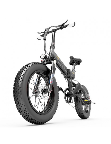 BEZIOR XF200 Bici elettrica pieghevole da 20 pollici con pneumatici grassi Motore da 1000 W Batteria da 48 V 15 Ah - Nero Grigio Hotsell