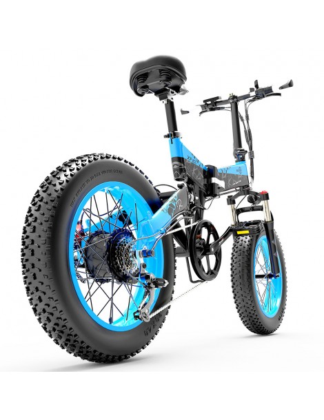 BEZIOR XF200 Bici elettrica pieghevole da 20 pollici con pneumatici grassi Motore da 1000 W Batteria da 48 V 15 Ah - Nero Blu Vendita Calda