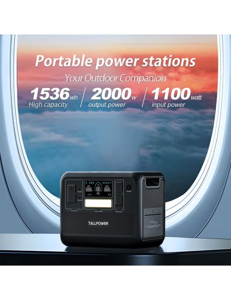 TALLPOWER V2000 Stazione di alimentazione portatile generatore solare LiFePo4 da 1536Wh uscita CA da 2000W - Nero Sconti questo mese
