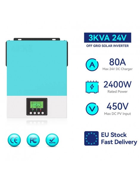 Inverter solare off grid DAXTROMN 2400W caricatore solare MPPT 24V DC 80A inverter sinusoidale puro con ingresso PV 450V DC Novità