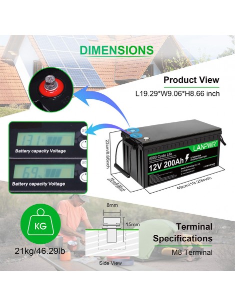 LANPWR 12V 200Ah LiFePO4 Batteria di backup 2560Wh di energia 4000 cicli profondi Offerte