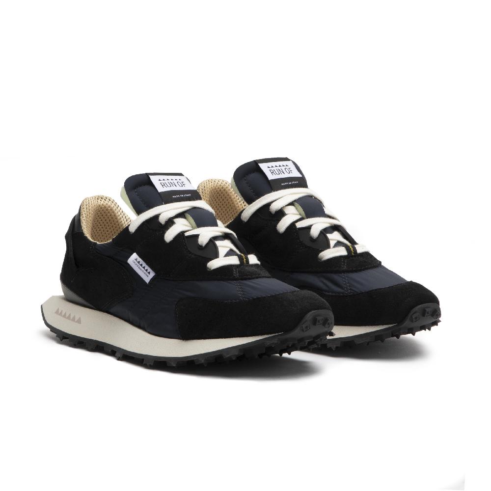 RUN OF Kripto sneakers in pelle scamosciata nera e nylon nero In Linea