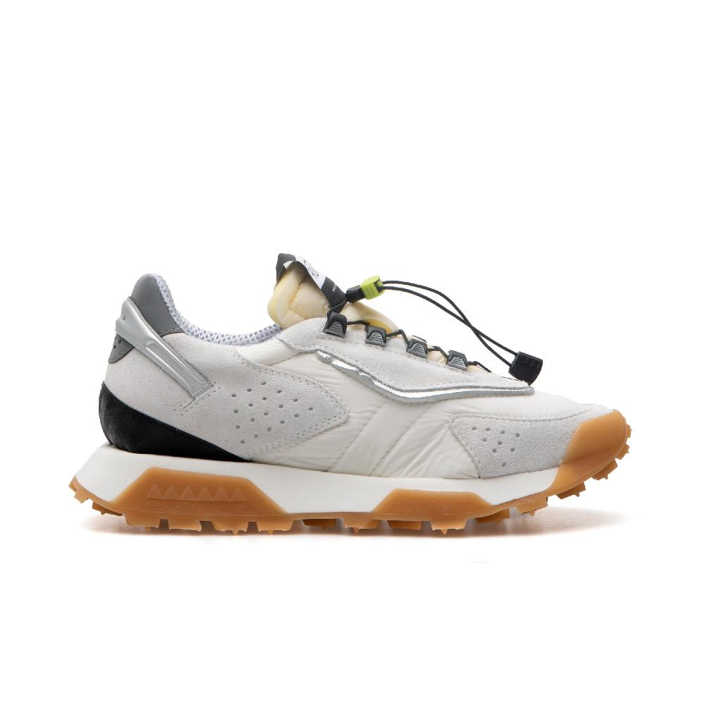 RUN OF Path sneakers in pelle scamosciata bianca e nylon con sistema di chiusura rapida In Vendita