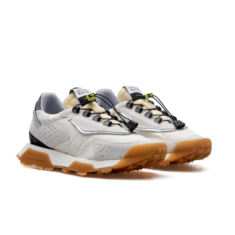 RUN OF Path sneakers in pelle scamosciata bianca e nylon con sistema di chiusura rapida In Vendita