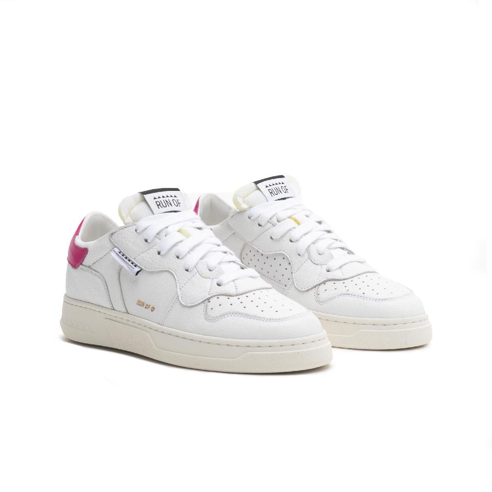 RUN OF Classic PK sneakers in pelle bianca con talloncino in pelle rosa Offerte