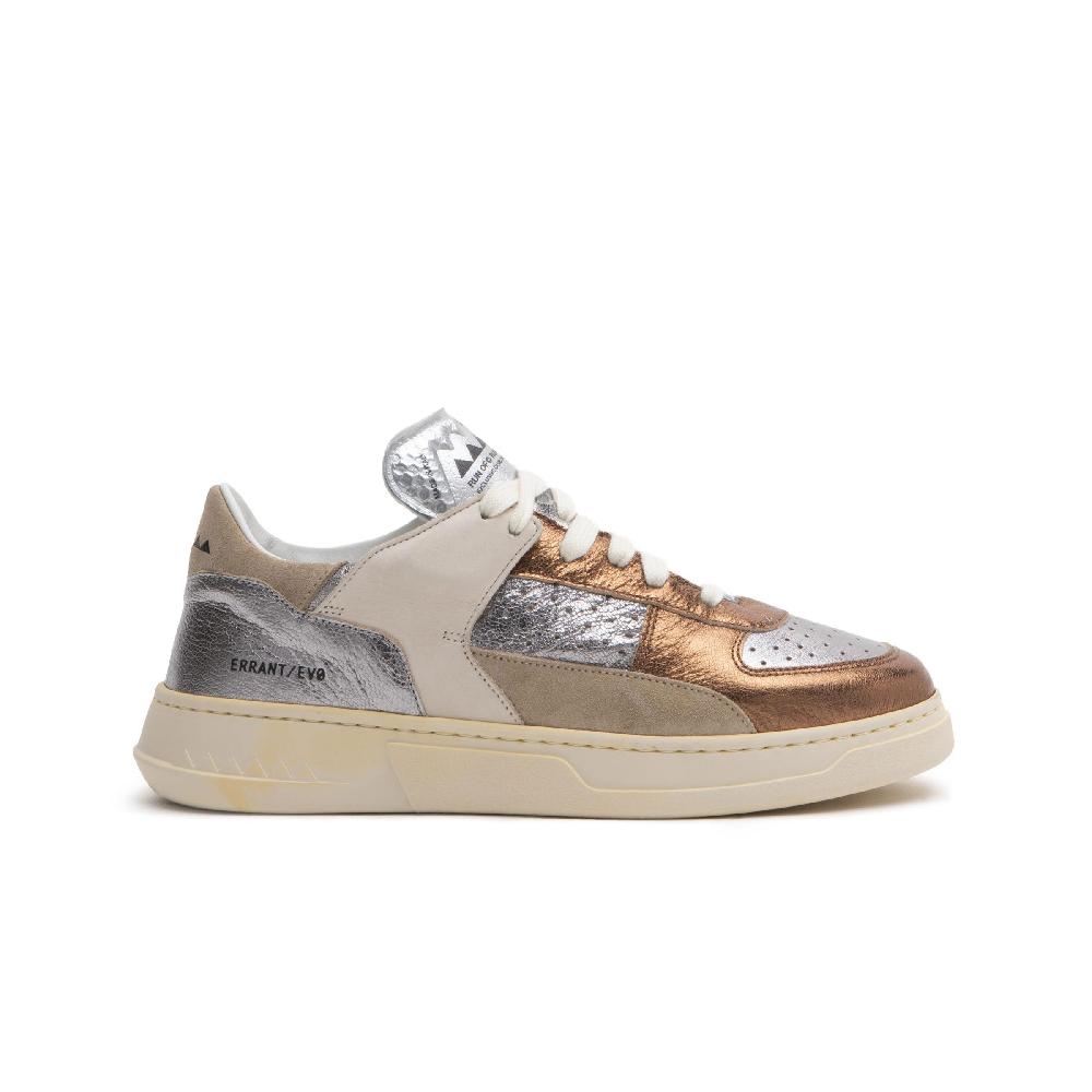RUN OF Bronze sneakers in pelle colorata metallizzata e pelle scamosciata Vendita Calda