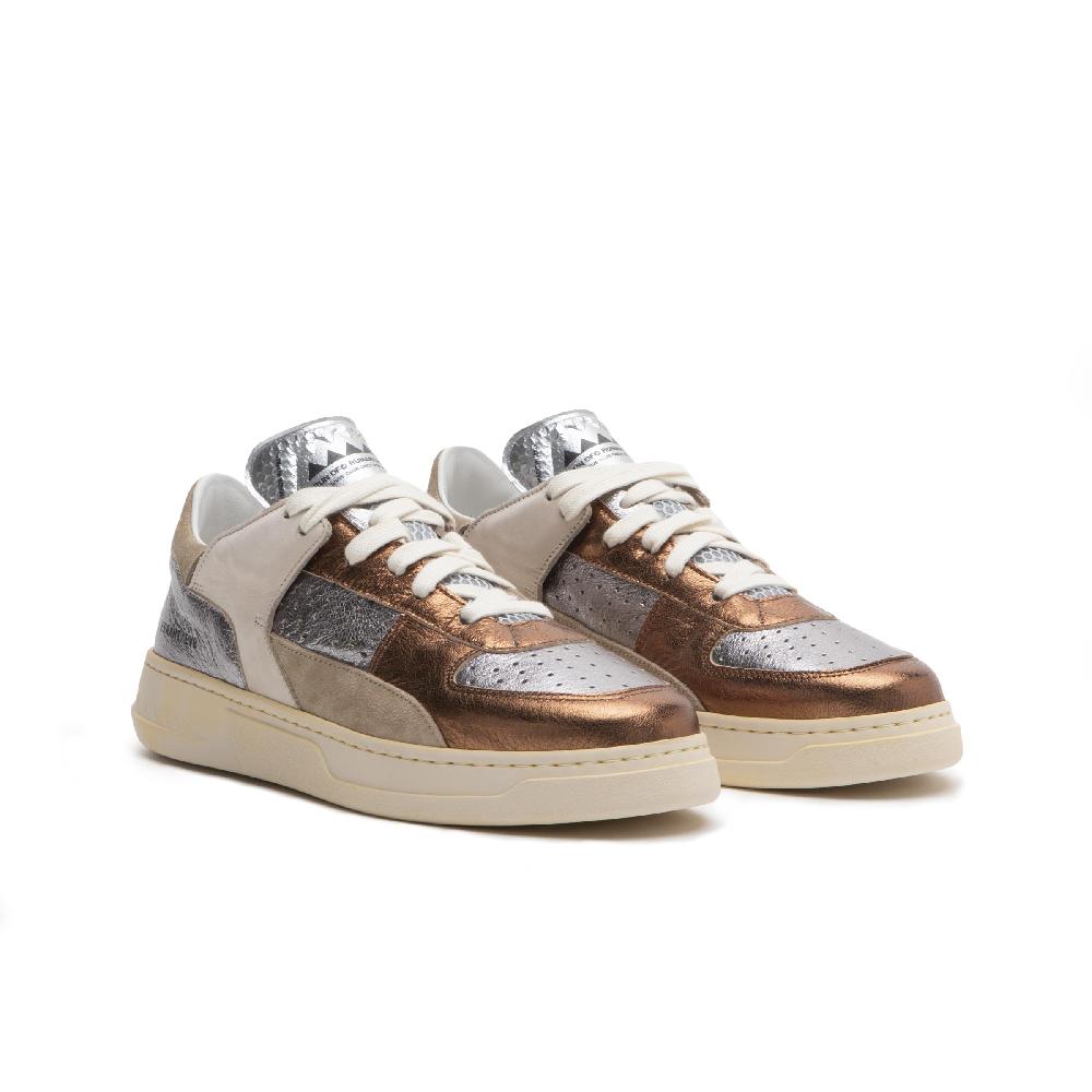 RUN OF Bronze sneakers in pelle colorata metallizzata e pelle scamosciata Vendita Calda