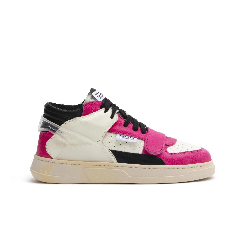 RUN OF Violet sneakers in pelle fuxia bianca e nera Nuova