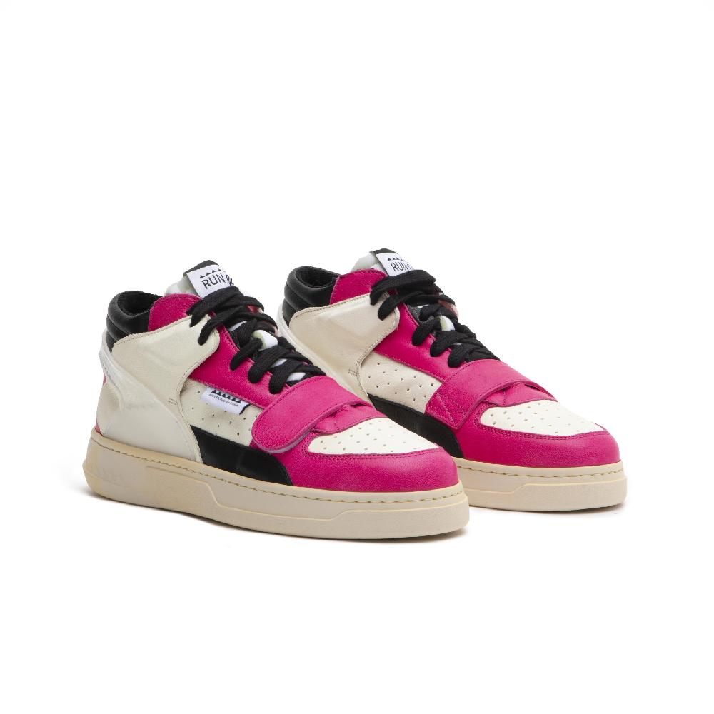 RUN OF Violet sneakers in pelle fuxia bianca e nera Nuova