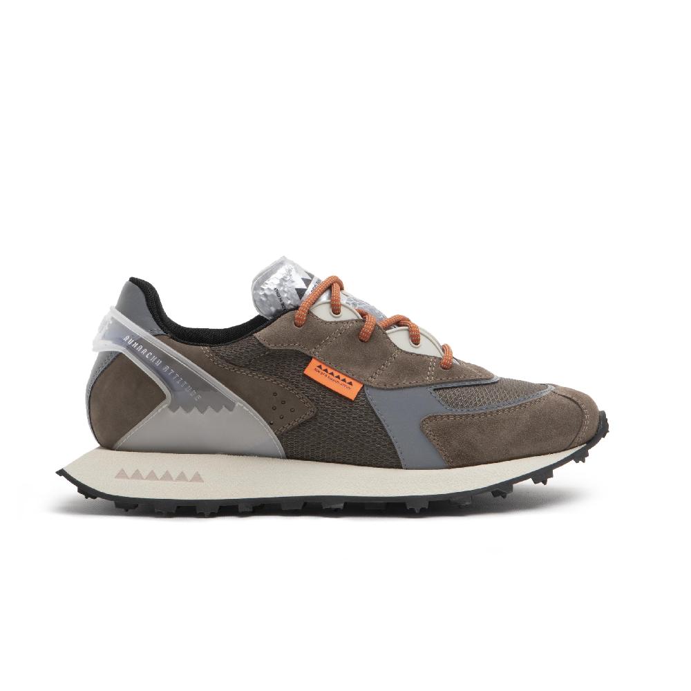 RUN OF New York sneakers in pelle scamosciata e mesh marrone con talloncino grigio |% RUN OF Sottocosto